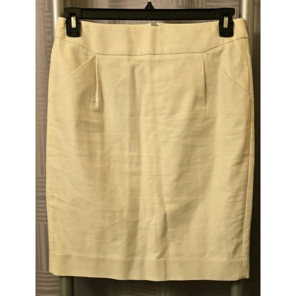 J. Crew The Pencil Skirt‎ Size 6 Ivory 100% Cotton Knee Length Pockets